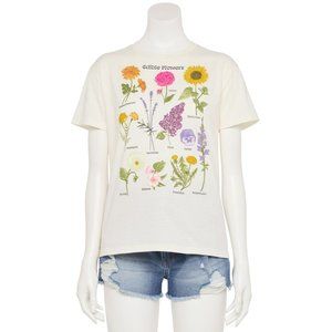 Juniors' White "Edible Flowers" Graphic Tee NWT S